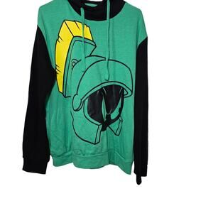 Six Flags Marvin the Martian Looney Toons Green Black Pullover Hoodie Unisex Lg